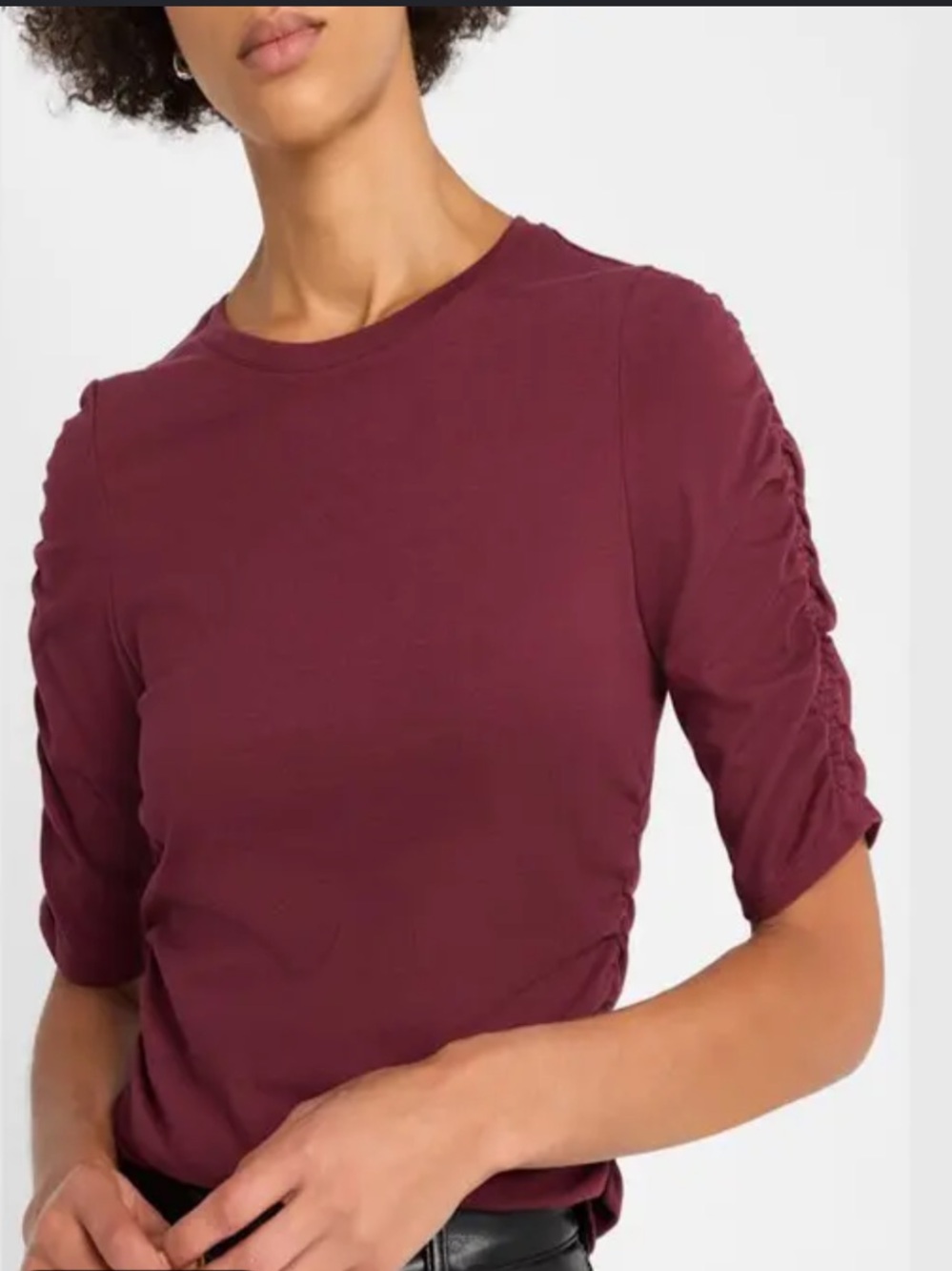 Rag & Bone Juliet Shirred Short-Sleeve
Tee In Burgundy Size Small